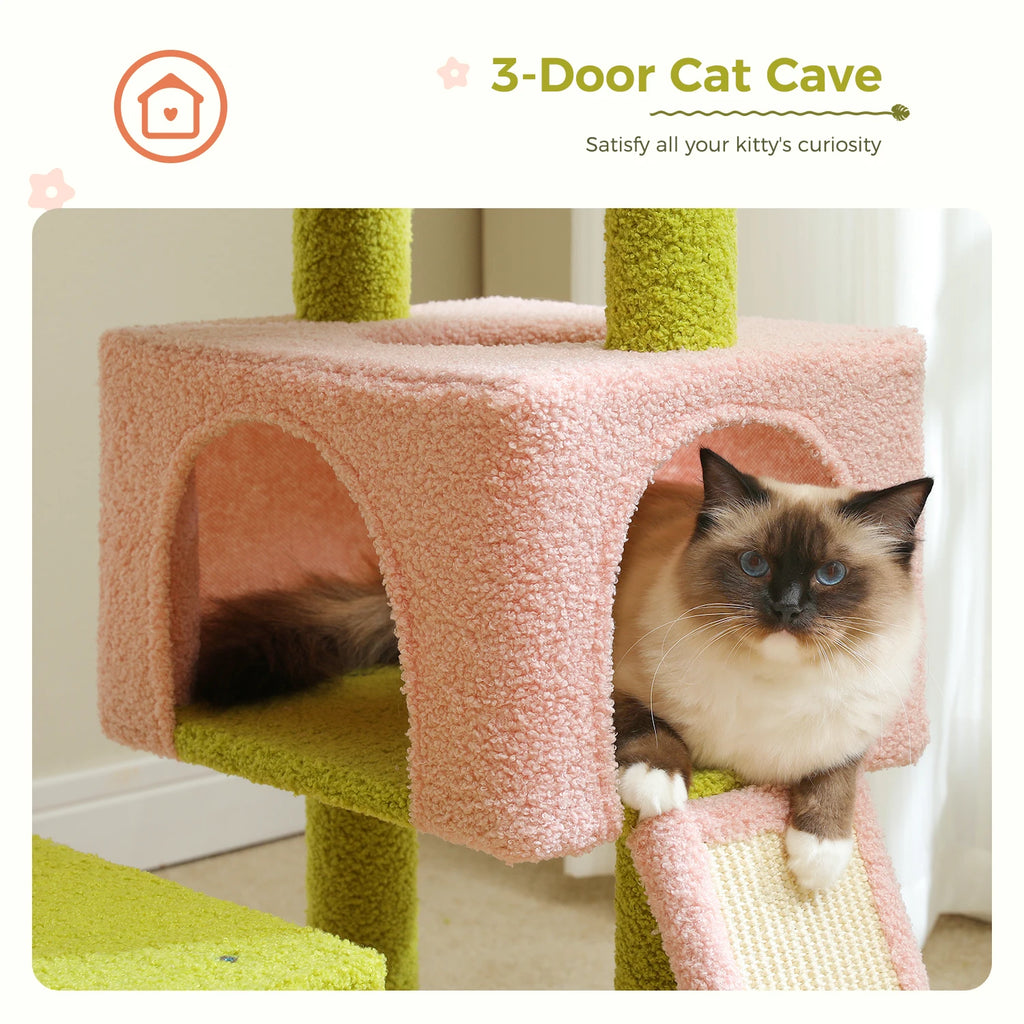 120cm Flower Cat Tree with Ramp & Hammock