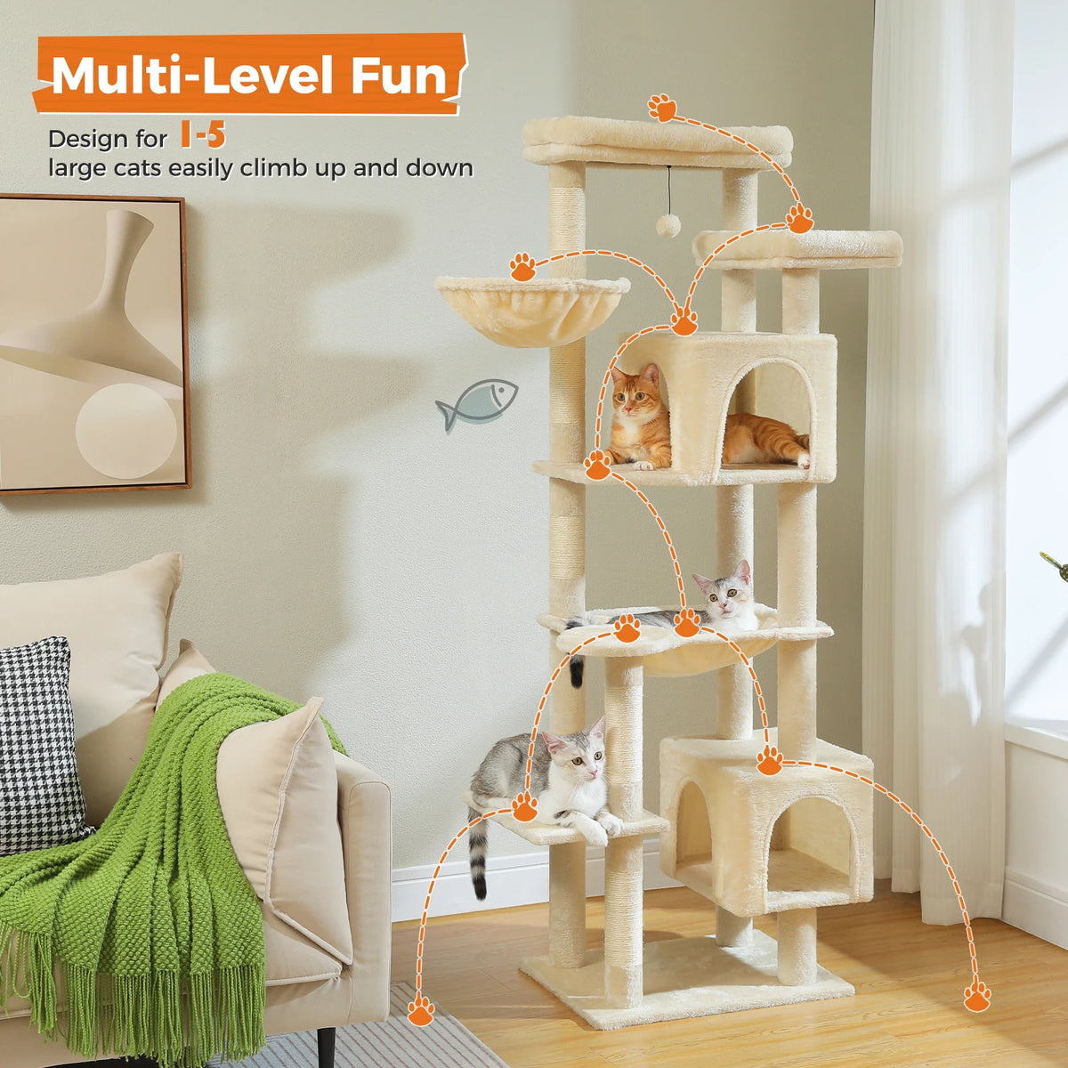 Tall Cat Tree for Indoor Cats Big Cat Tower with Super Large Hammock Cat Climbing Tree with Scratching Posts Condo House Black Whispering Desires Shoppe