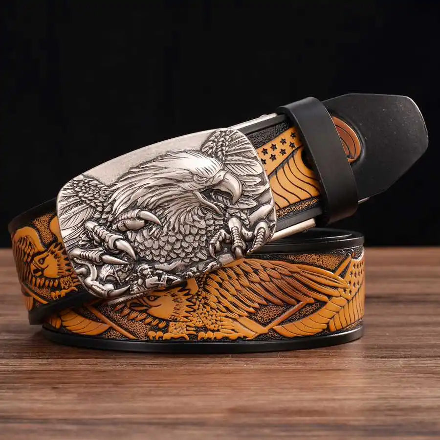 Men's Leather Ratchet Belt with Automatic Buckle