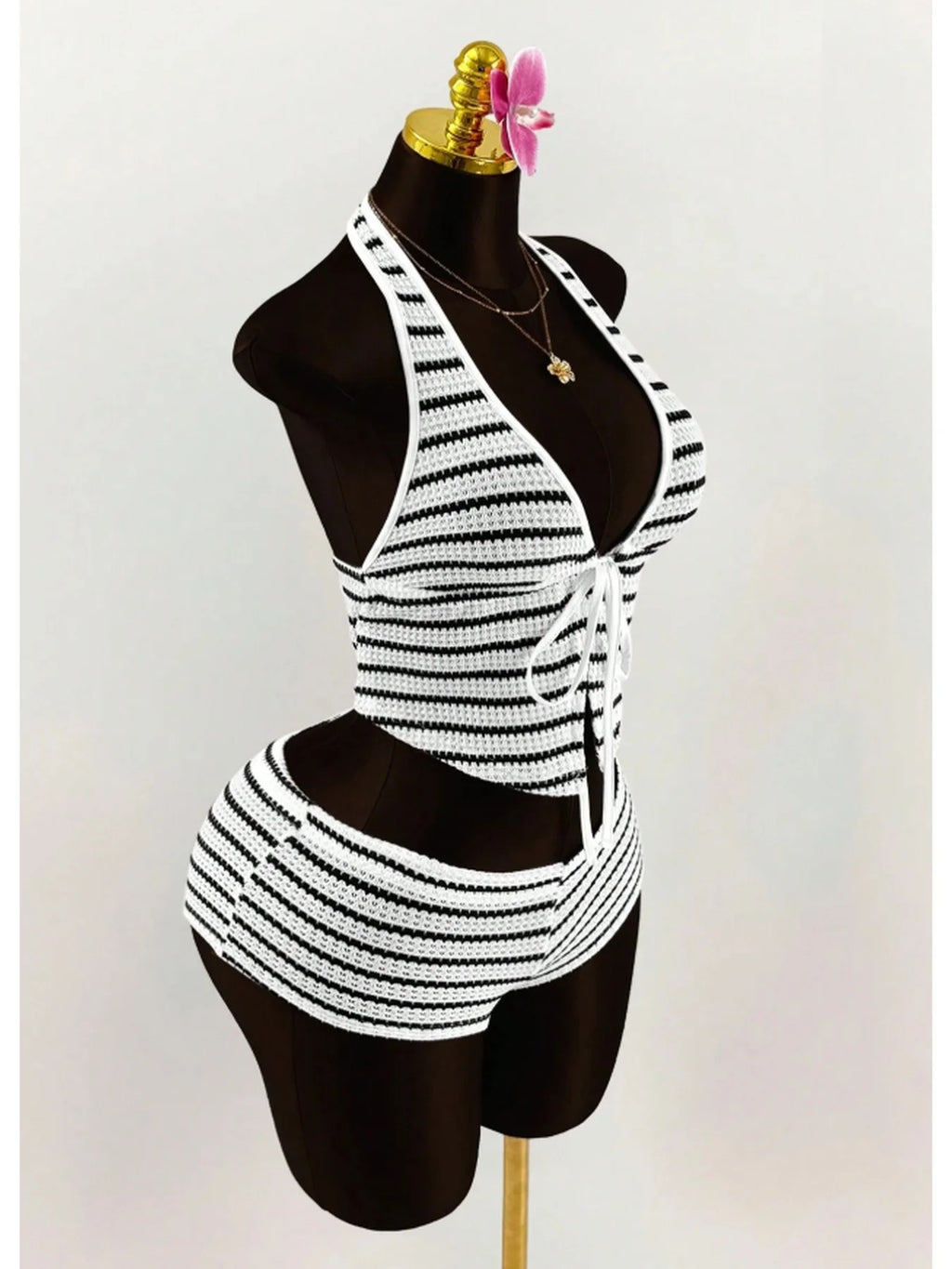Women's Color-Block Halter Top and Shorts Set