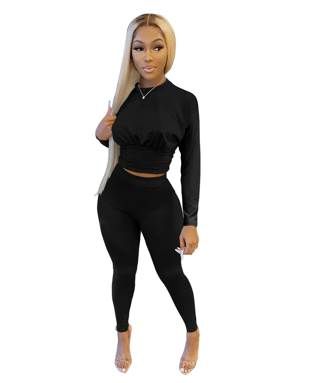 Women's Solid-Color Two-Piece Casual Outfit
