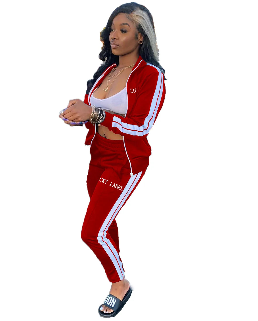 Women's Embroidered Zip-Up Top and Pants Set