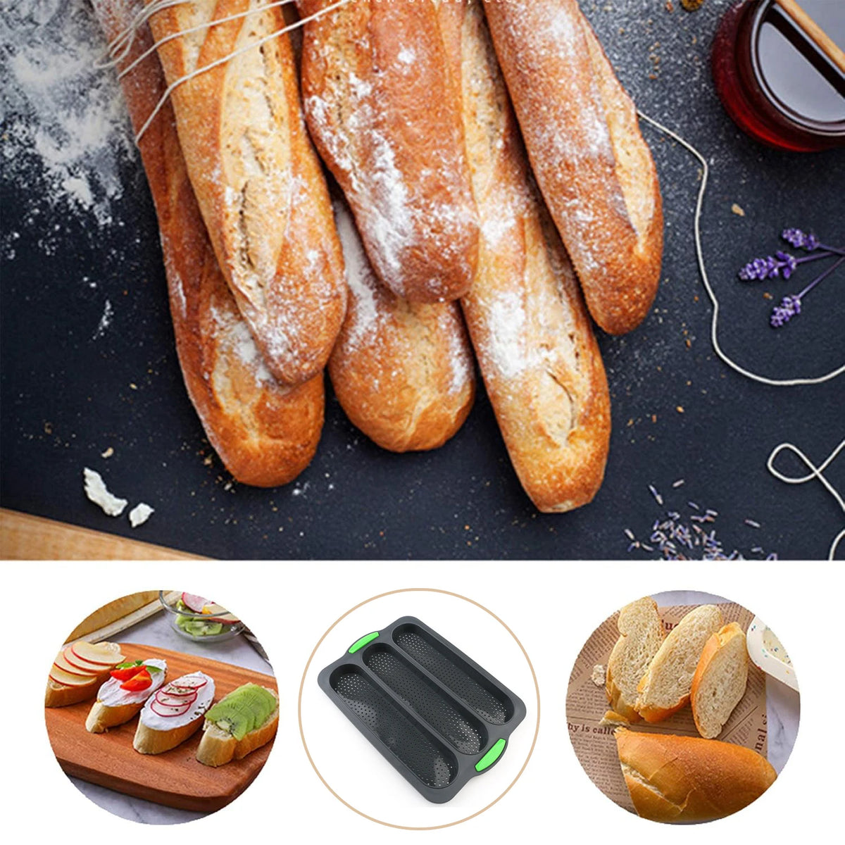 Silicone Baguette & Bun Baking Tray