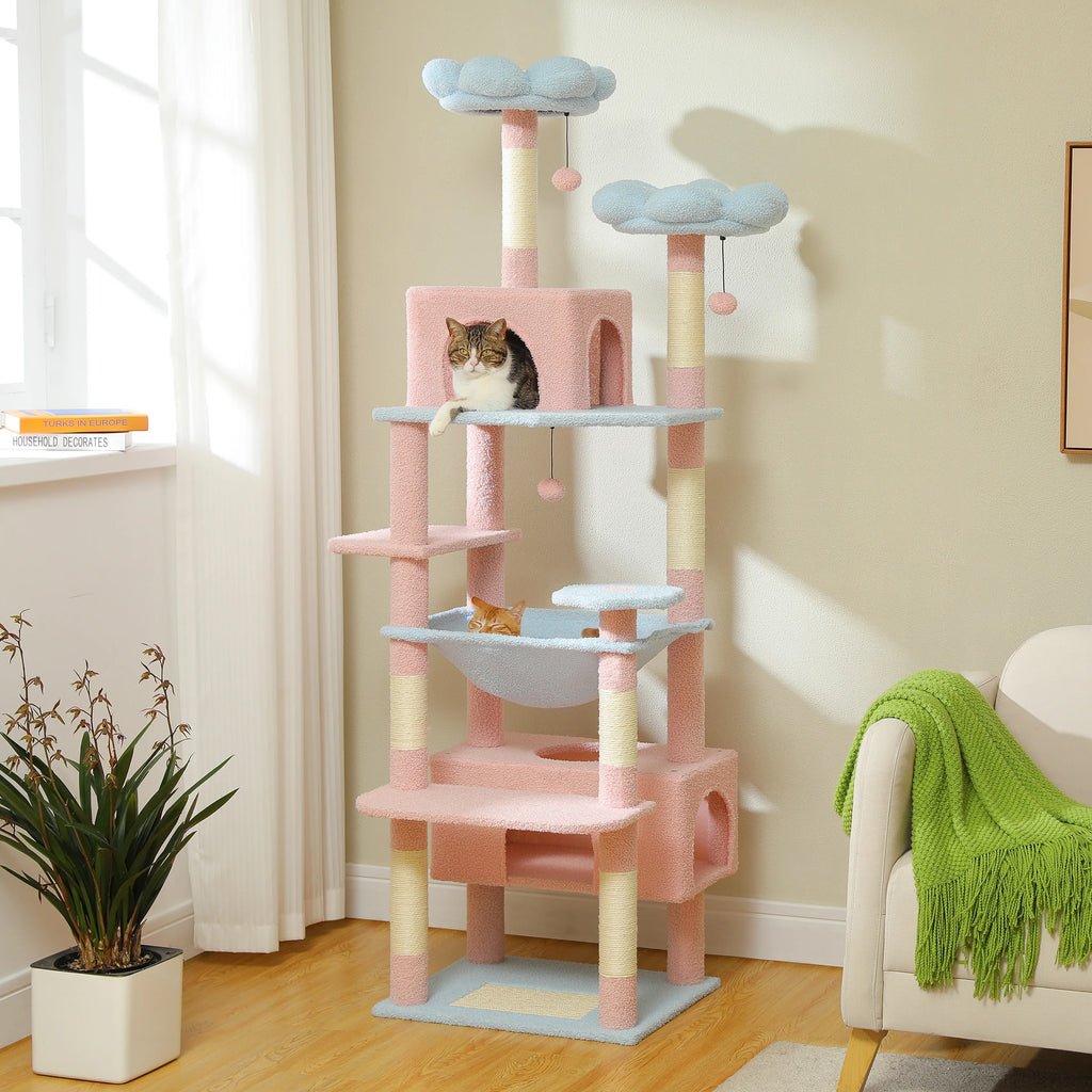 184cm Blue Cat Tree with Hammock & Condos