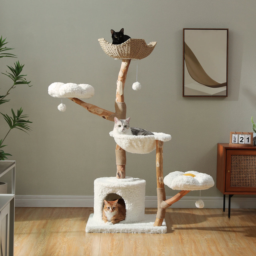 Flower Cat Tree with Wicker Basket Bed