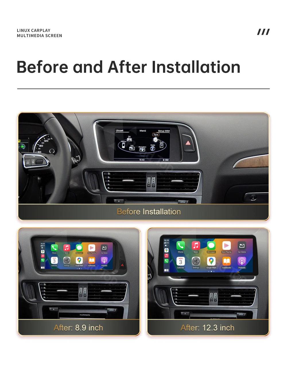 Road Top CarPlay Display for Audi Q5 2009–2017