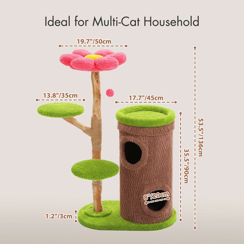 Large Cat Tree with Multiple Condos & Flower Bed