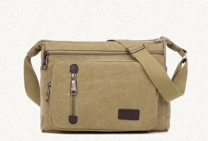 Unisex Canvas Multi-Pocket Crossbody Satchel