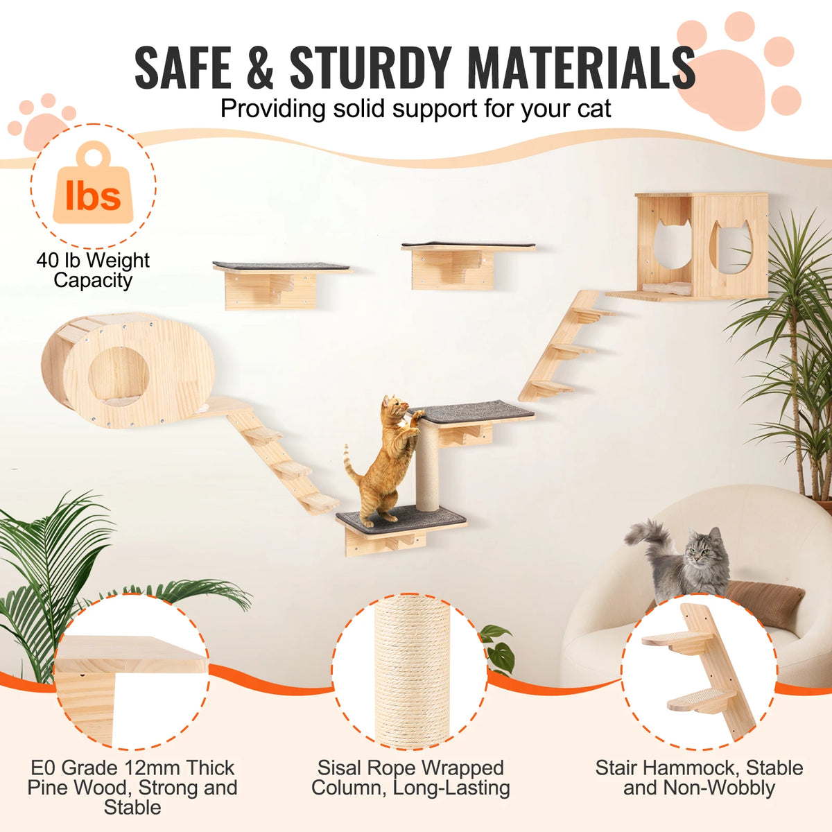 SucceBuy Wall-Mounted Cat Shelves & Hammock