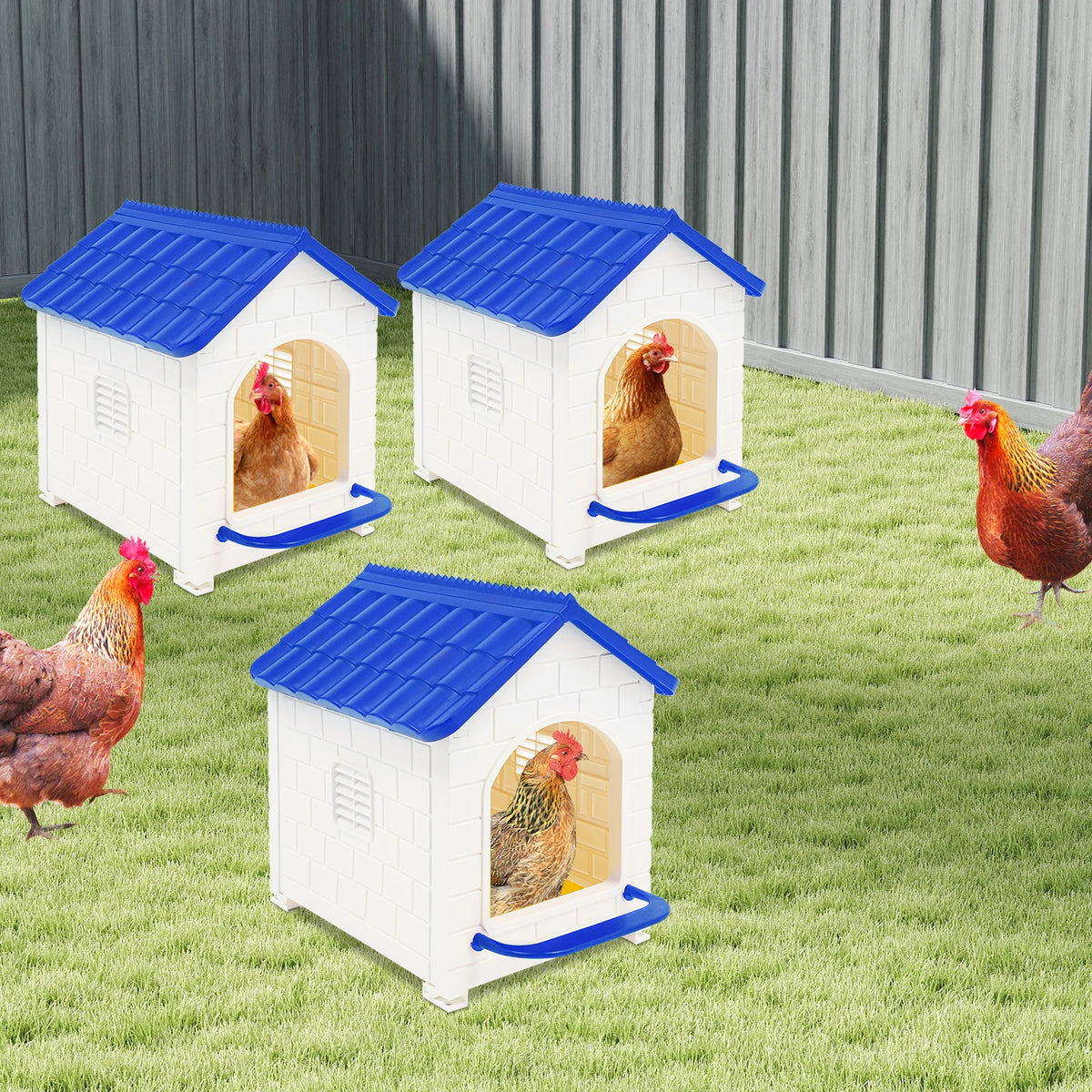 Plastic Chicken Nesting Boxes with Pads, 3-Pack