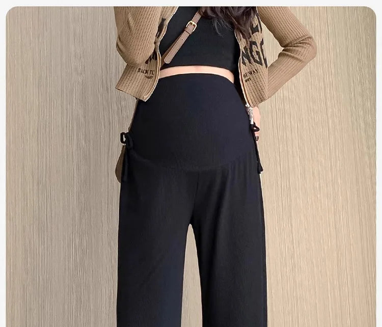 Maternity Trousers Spring and Autumn Outside Wear New Summer Petite Casual Drawstring Straight Wide Leg Trousers Maternity Wear Whispering Desires Shoppe