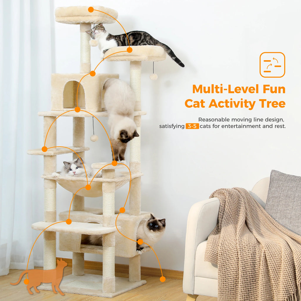184cm Cat Tree with Hammock, Condo & Scratching Posts