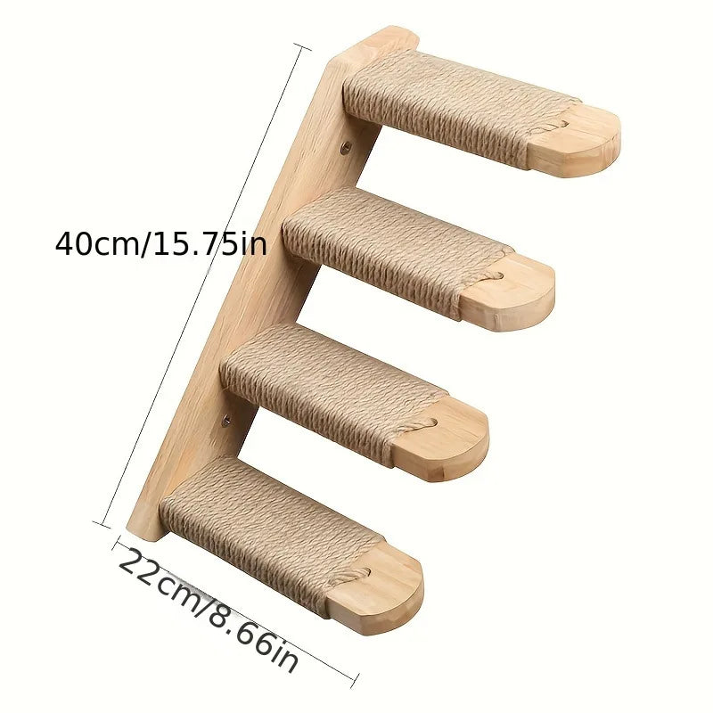 Wall-Mounted Wooden Cat Climbing Stairs