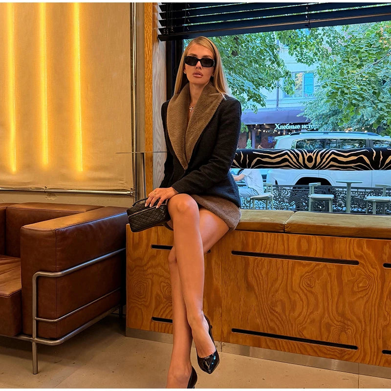 Women's Faux-Fur-Trim Blazer and Mini Skirt Set