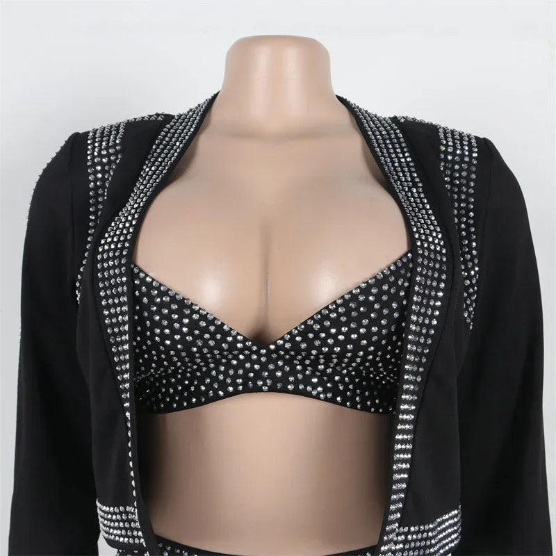 Women's Rhinestone-Embellished Jacket, Bra and Shorts Set