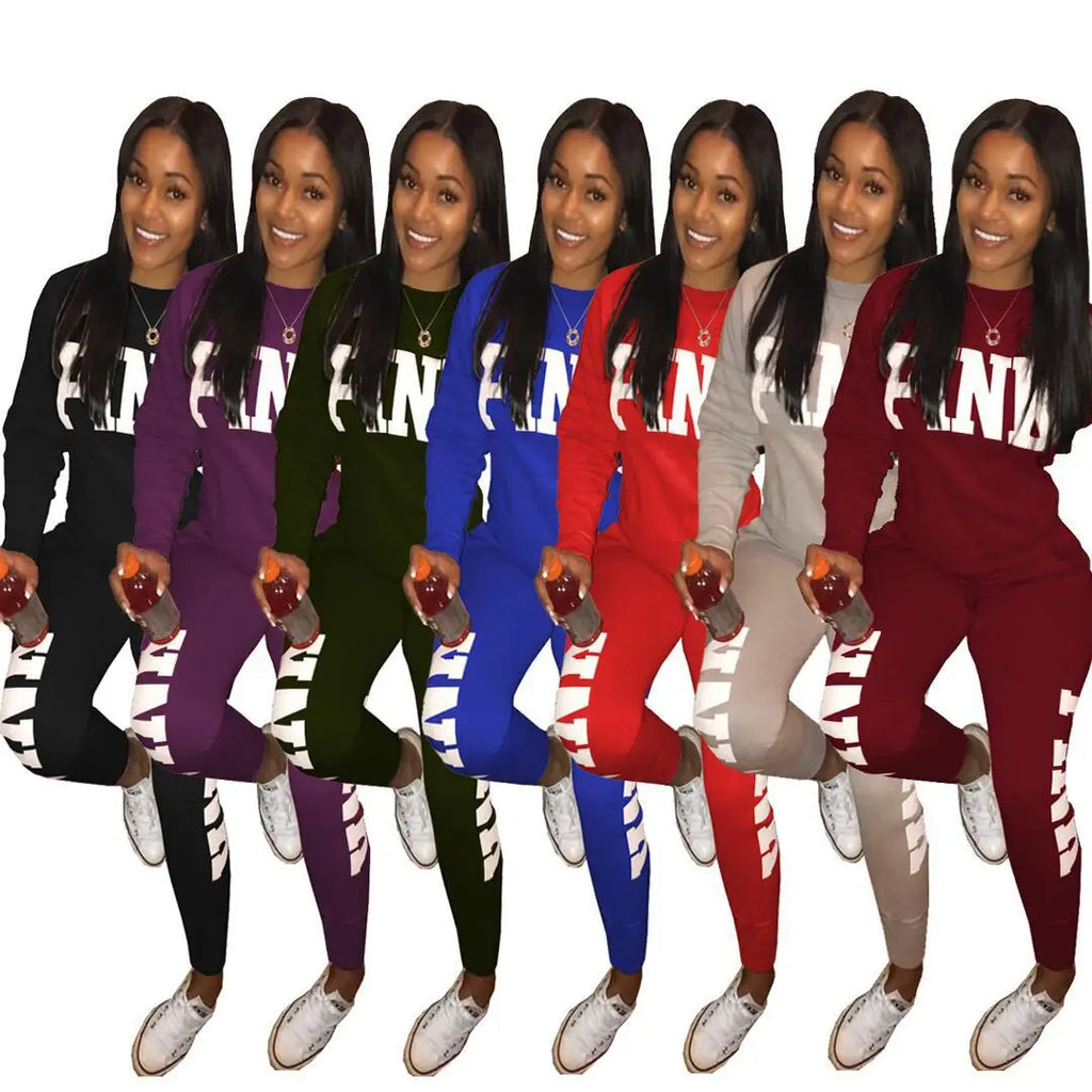 Women's Letter-Print Two-Piece Active-Casual Outfit