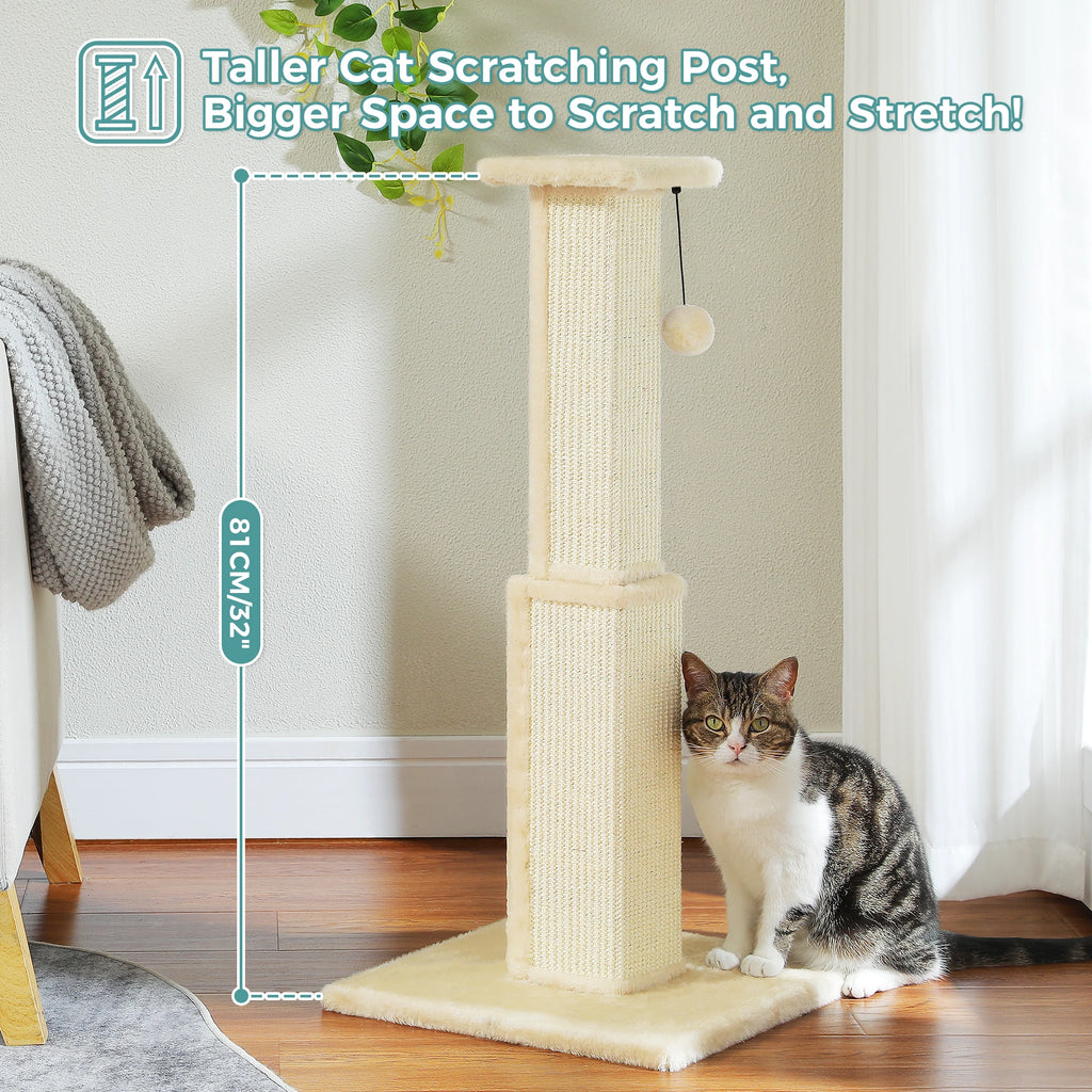 Tall Sisal Cat Scratching Post with Dangling Ball