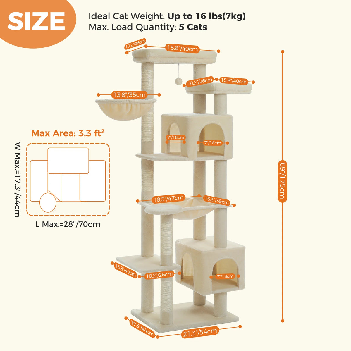 Tall Cat Tree for Indoor Cats Big Cat Tower with Super Large Hammock Cat Climbing Tree with Scratching Posts Condo House Black Whispering Desires Shoppe