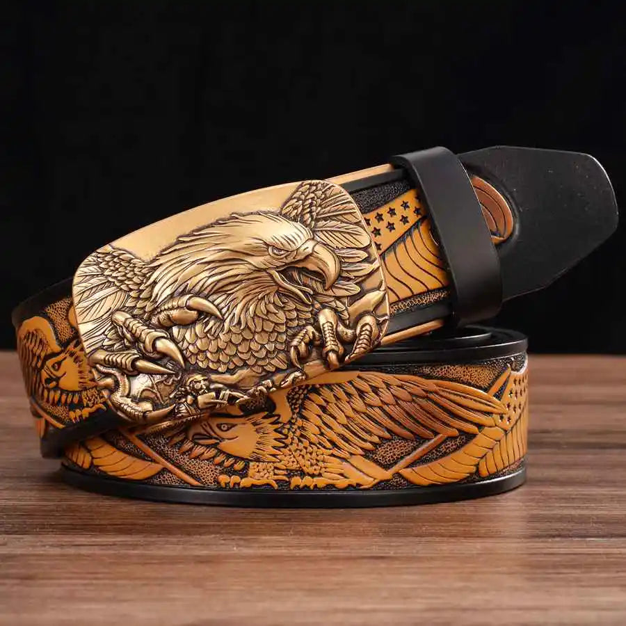 Men's Leather Ratchet Belt with Automatic Buckle