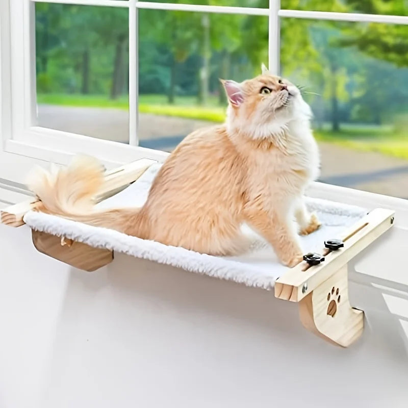 Adjustable Cat Window Perch with Wood & Metal Frame