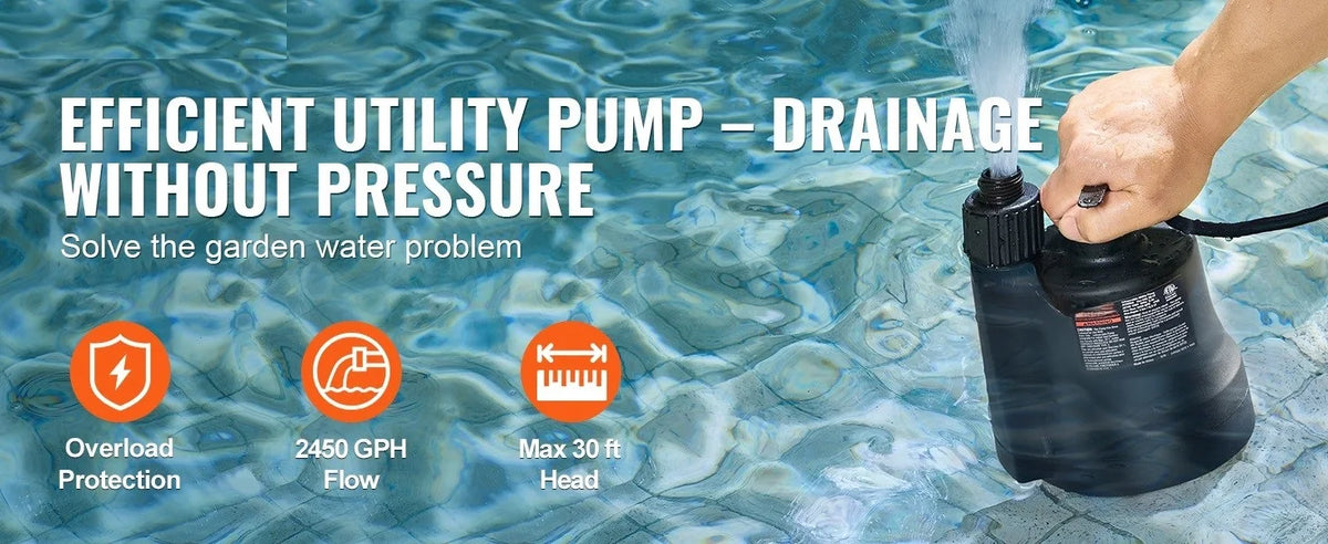 SucceBuy 1/3 HP 2450 GPH Submersible Utility Pump