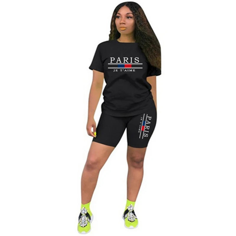 Women's Printed Short-Sleeve Tee and Shorts Set