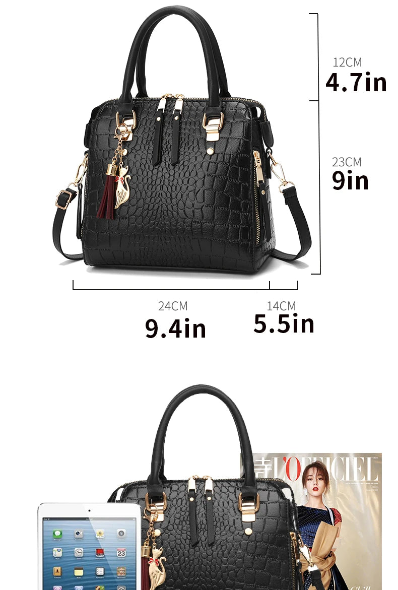 Women's Crocodile-Embossed PU Tote Bag