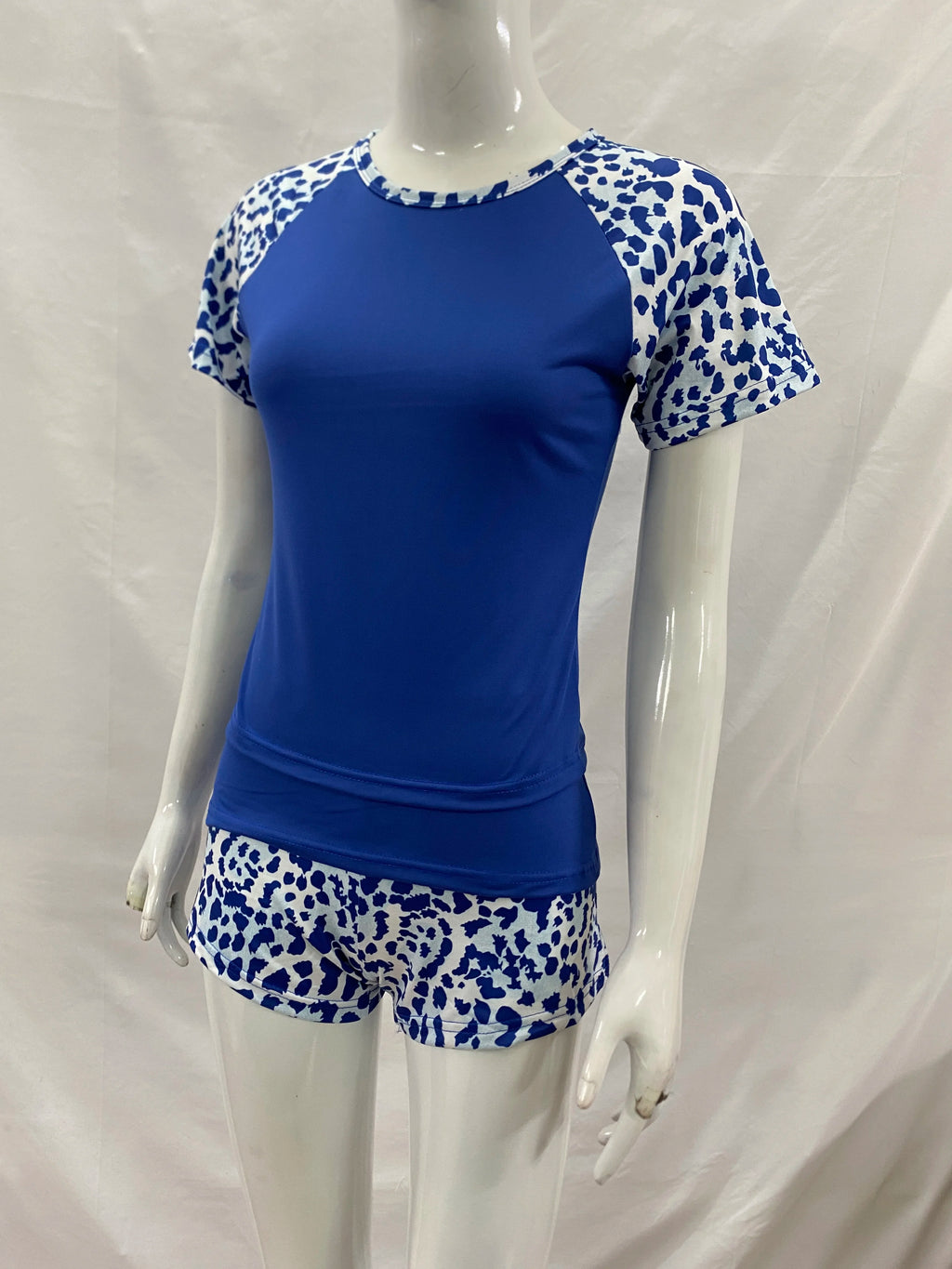 Women's Leopard-Patchwork Tee and Shorts Set