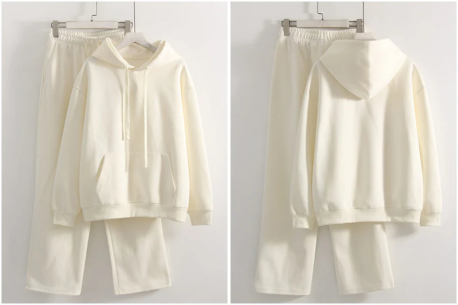 Women's Cotton-Blend Hoodie and Wide-Leg Pants Set