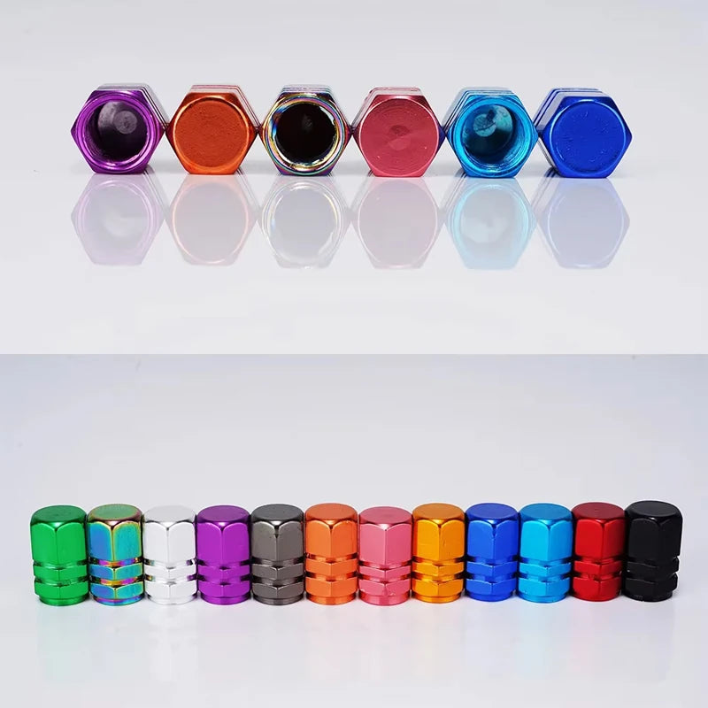 Aluminum Tire Valve Caps with Plastic Liners – Set of 4