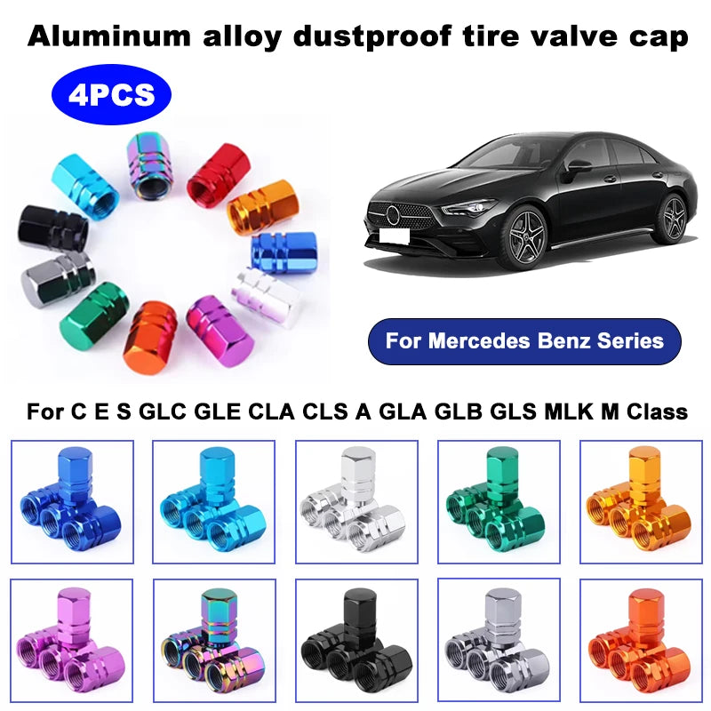 Aluminum Tire Valve Caps with Plastic Liners – Set of 4
