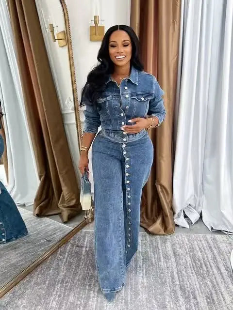Denim Jacket & Straight Pants Set
