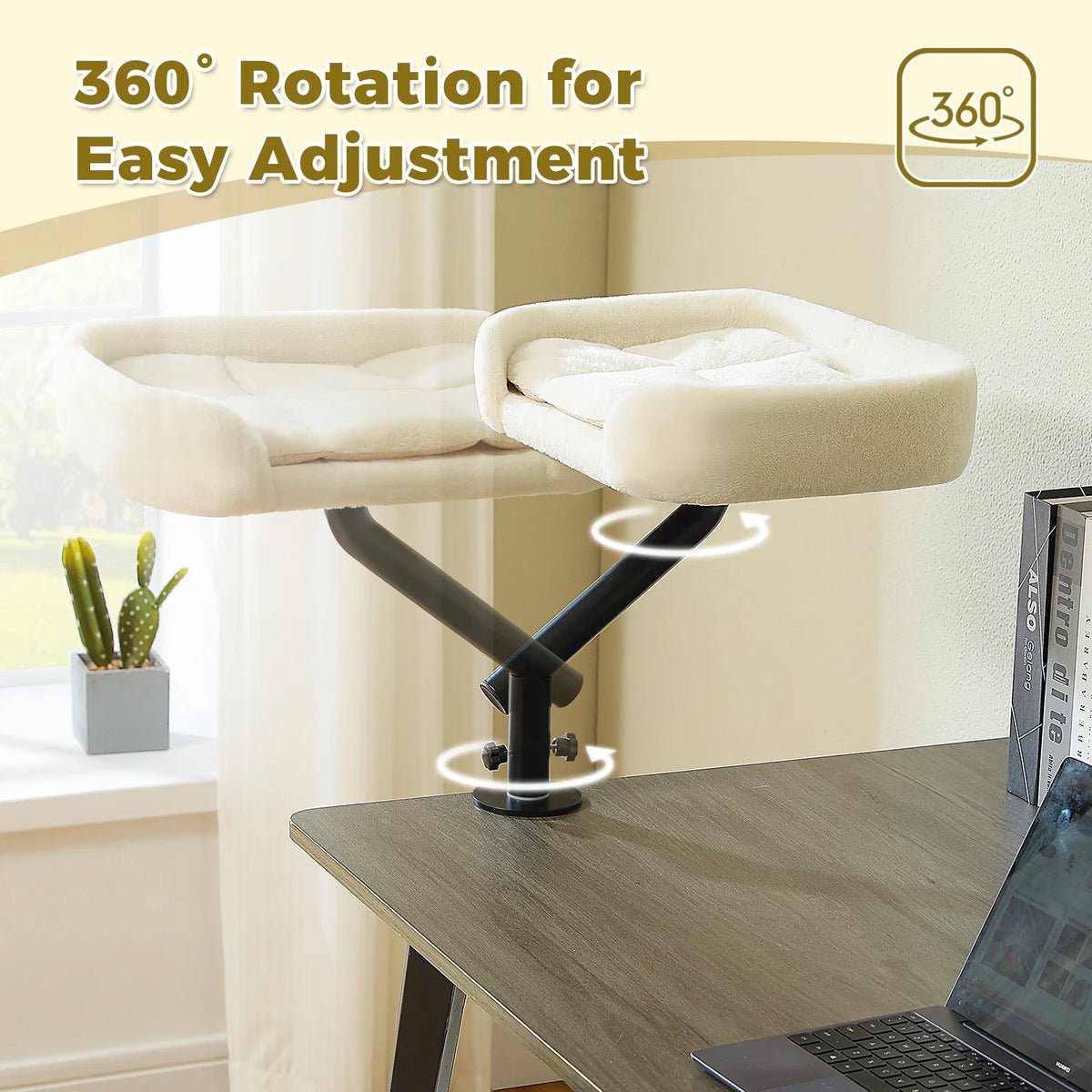 360° Rotating Desk-Mounted Cat Bed