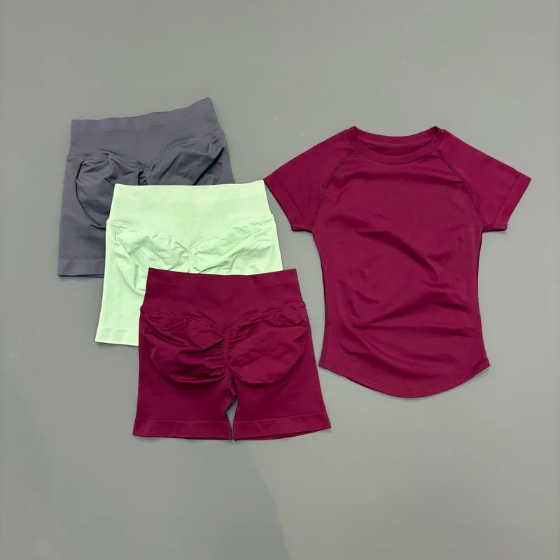 Women's Ribbed Short-Sleeve Top and Shorts Set