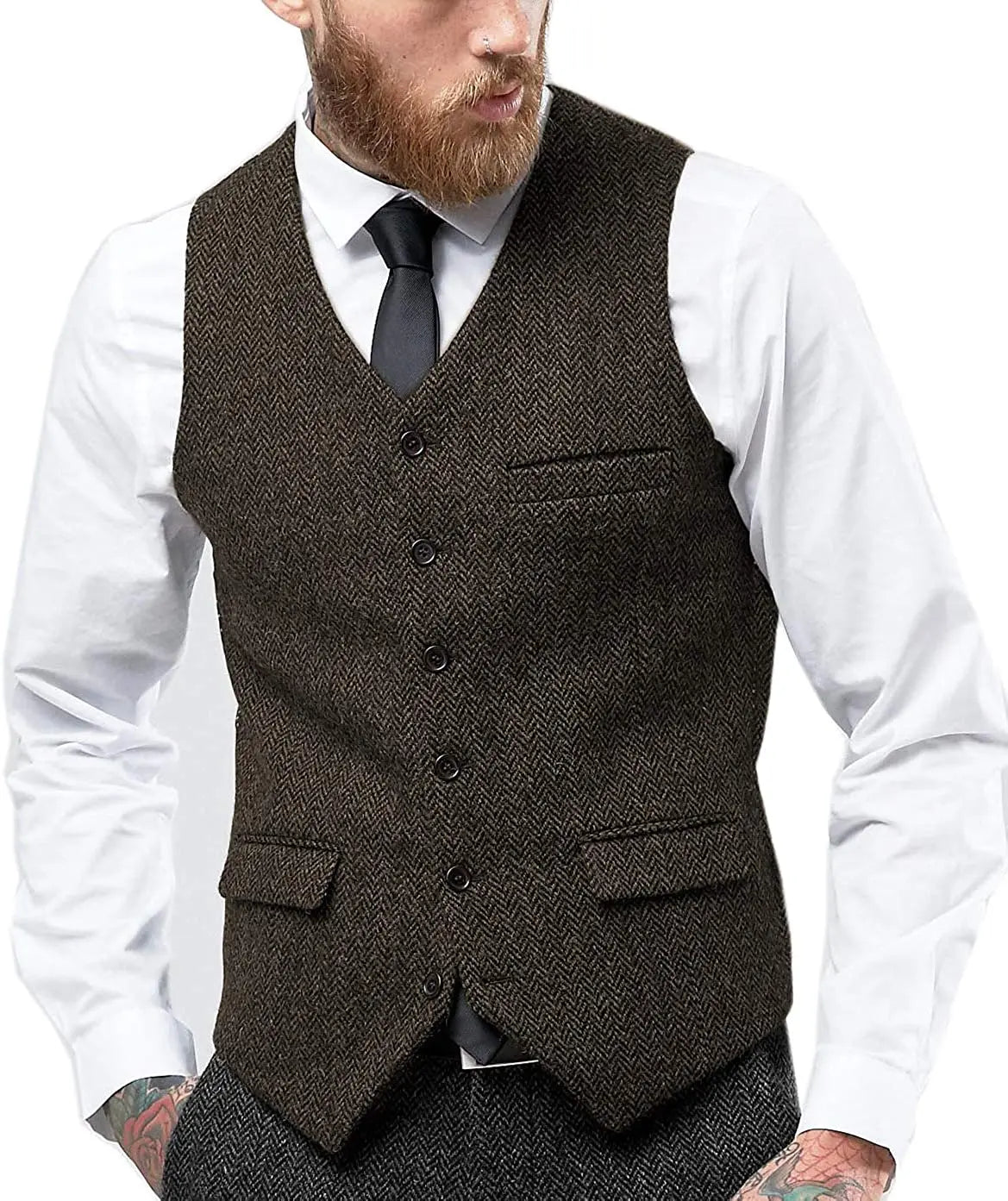 Men's Herringbone-Style Formal Suit Vest