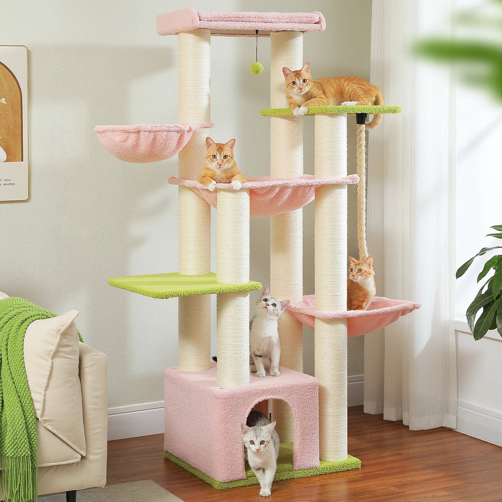 Large Cat Tree for Big Cats Robust Cat Tower with Several Levels Cat House Climbing Tree with Hammock 11 Sisal Posts Large Perch Whispering Desires Shoppe