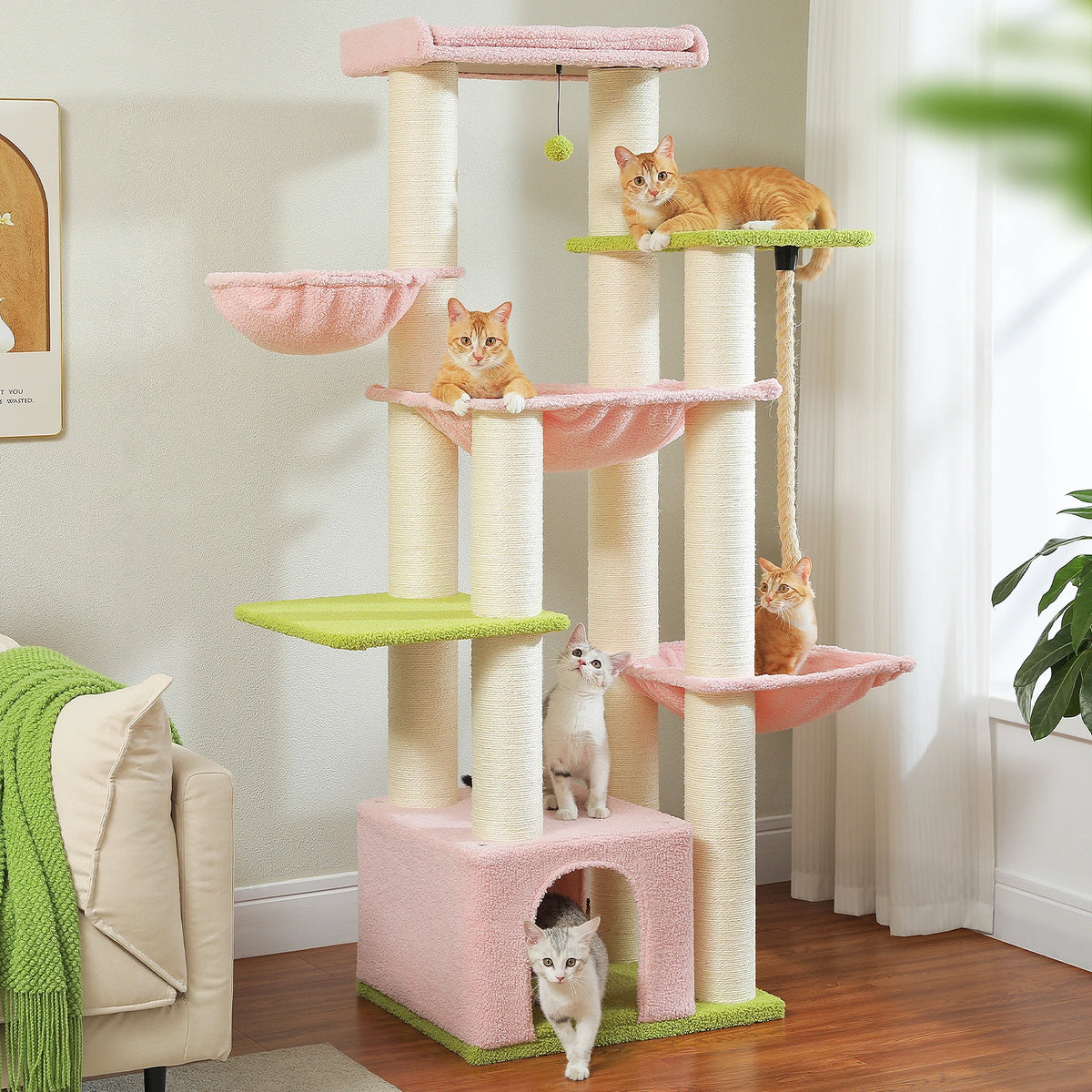 Large Cat Tree for Big Cats Robust Cat Tower with Several Levels Cat House Climbing Tree with Hammock 11 Sisal Posts Large Perch Whispering Desires Shoppe