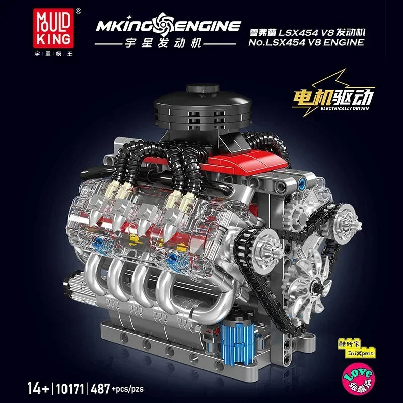 Mould King 10171 V8 Engine Building Block Model – 489 Pieces