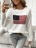 American Flag Crew Neck Long Sleeve Pullover Women's Sweater Dsers
