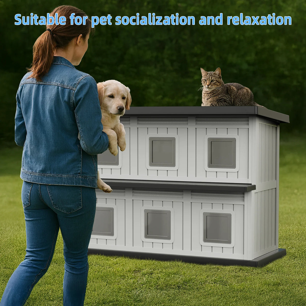 Two-Tier Resin Cat House with Access Doors