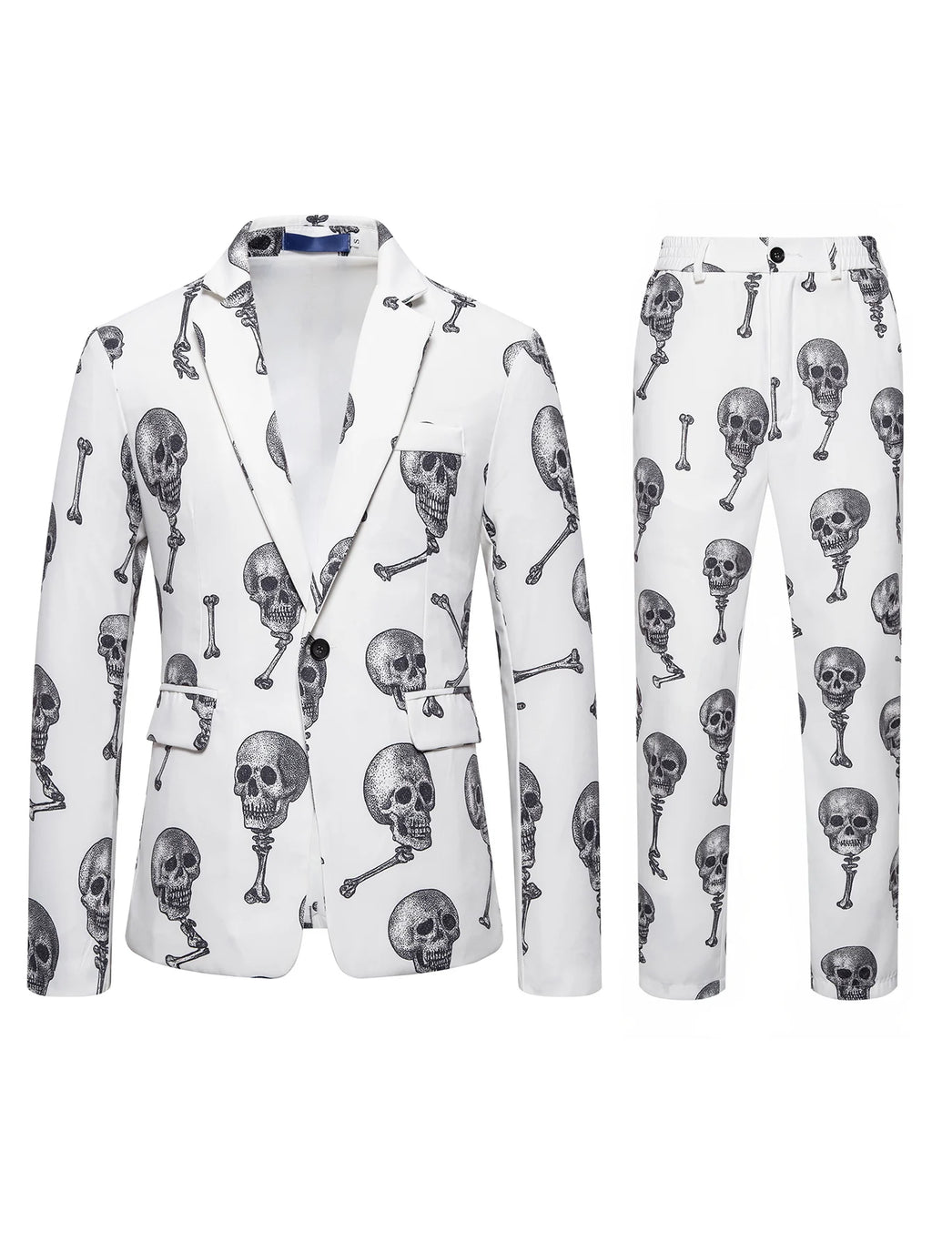 Men's Skull-Print Two-Piece Party Suit