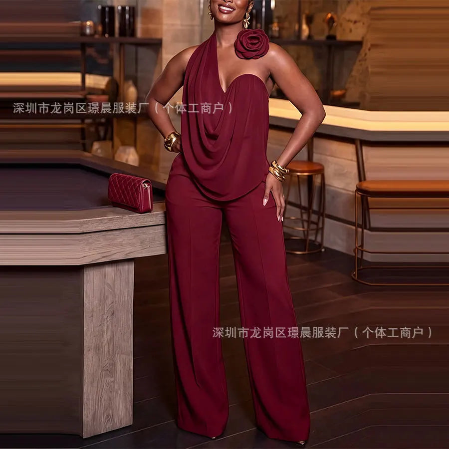 Women's Halter Top and Wide-Leg Pants Set