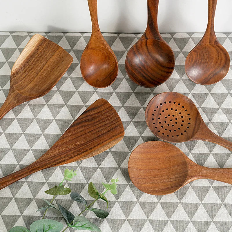 Teak Wood Cooking Utensils — Assorted Sets