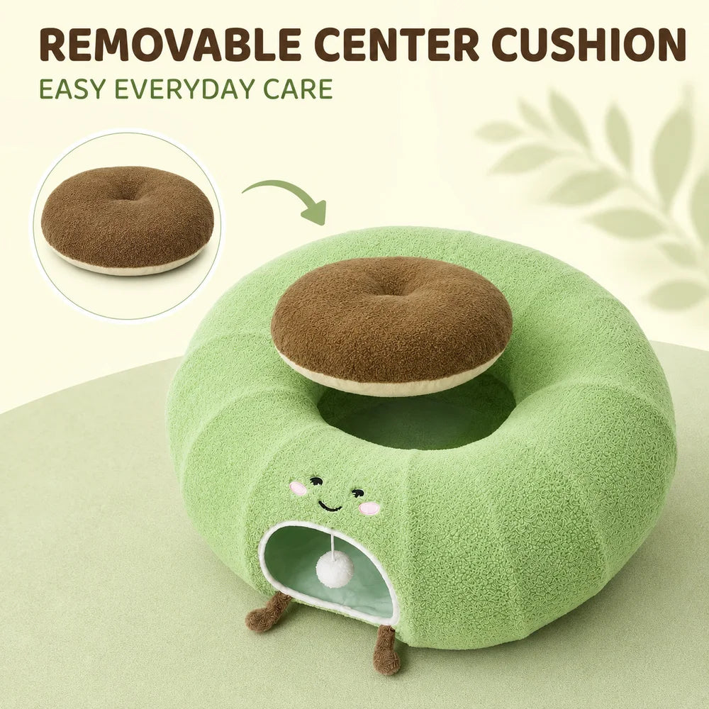 Convertible Plush Cat Tunnel & Donut Bed