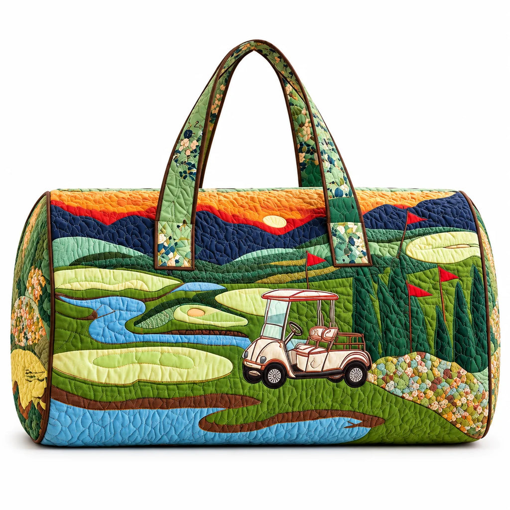 Foldable Quilted Golf Cart Print Duffle Bag Large Travel Weekender Shoulder Tote Bag Whispering Desires Shoppe