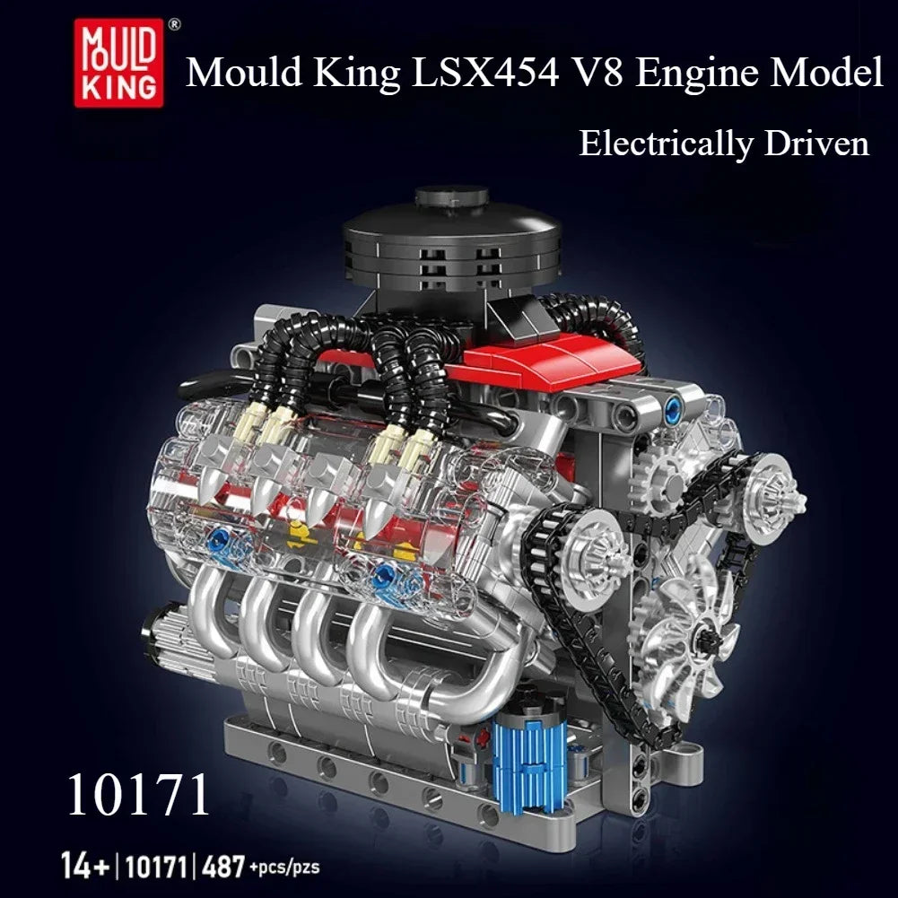 Mould King 10171 V8 Engine Building Block Model – 489 Pieces