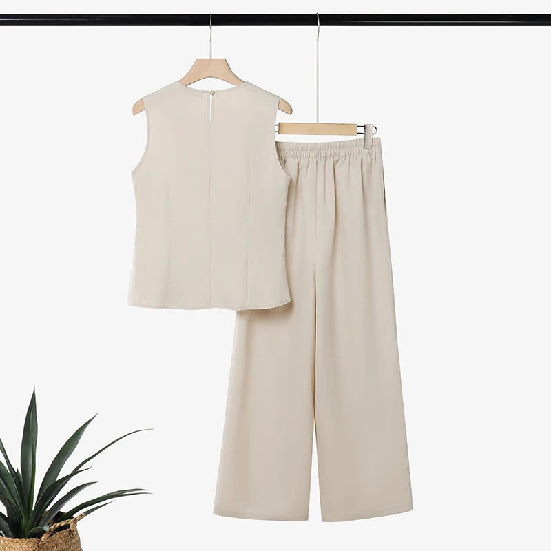 ZANZEA Sleeveless Button Blouse & Pants Set