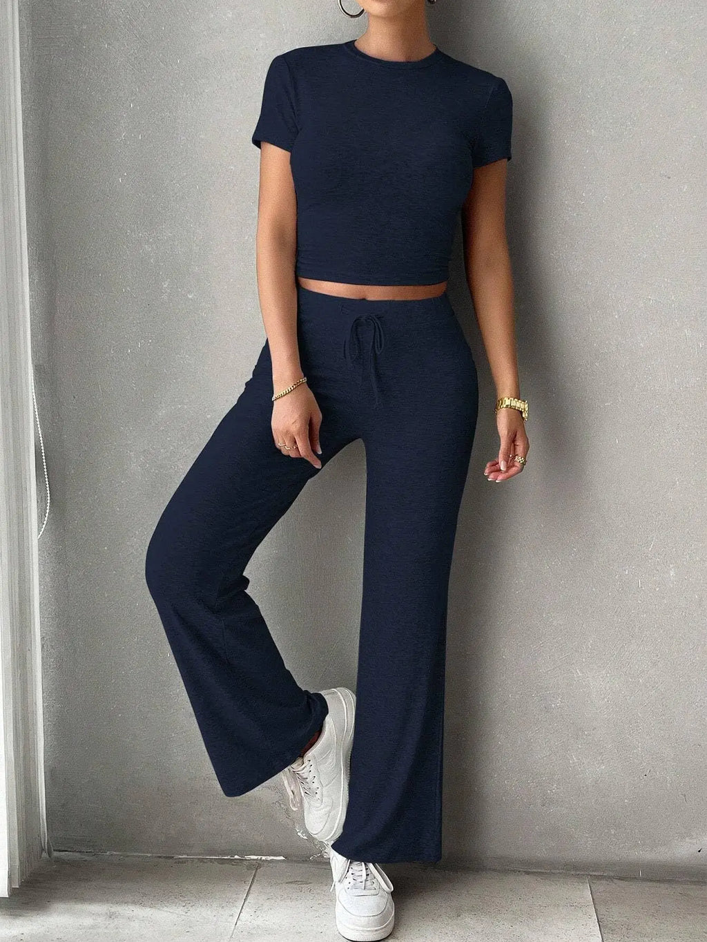 Solid Short-Sleeve Top & Pants Set