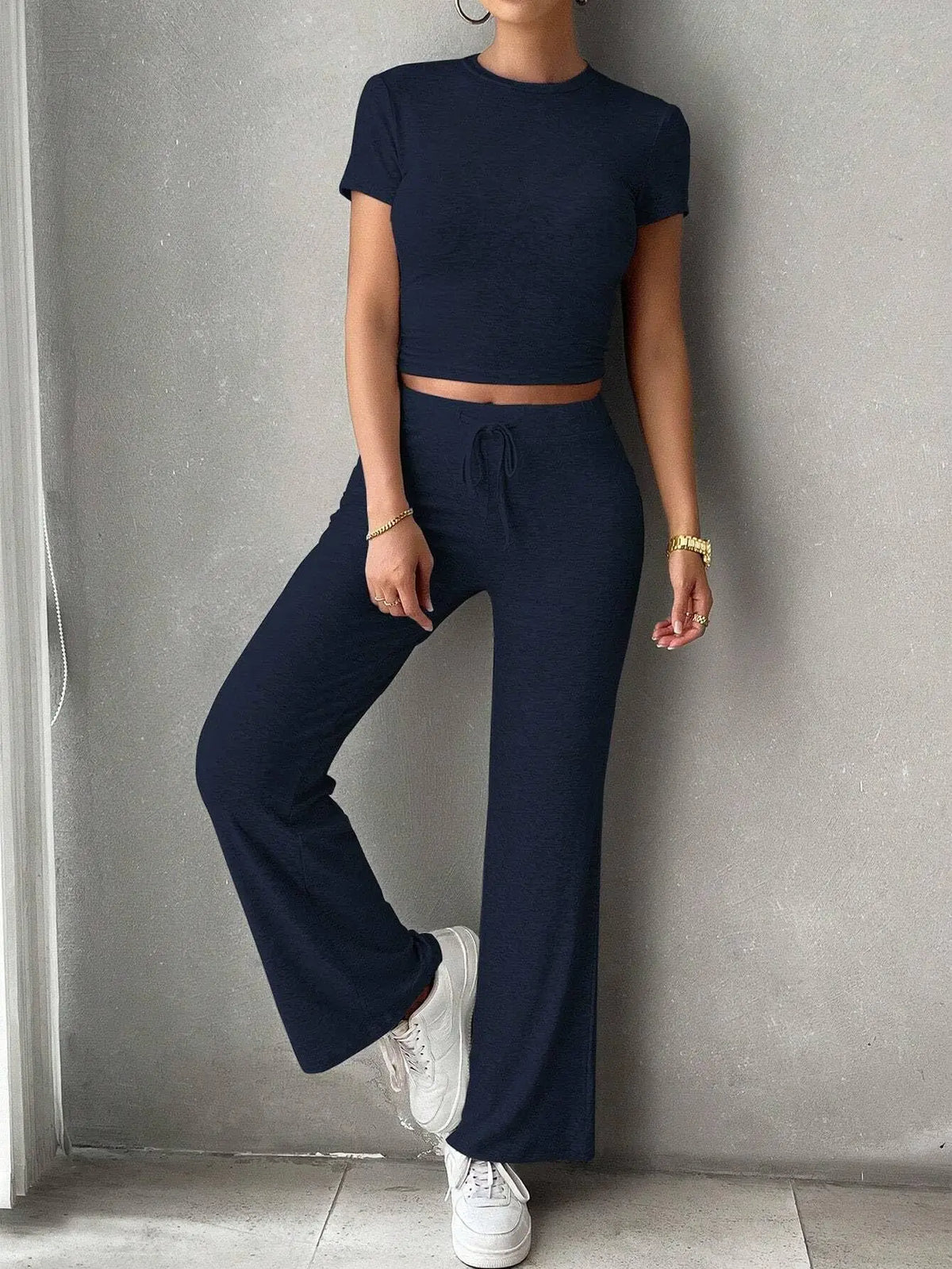Solid Short-Sleeve Top & Pants Set
