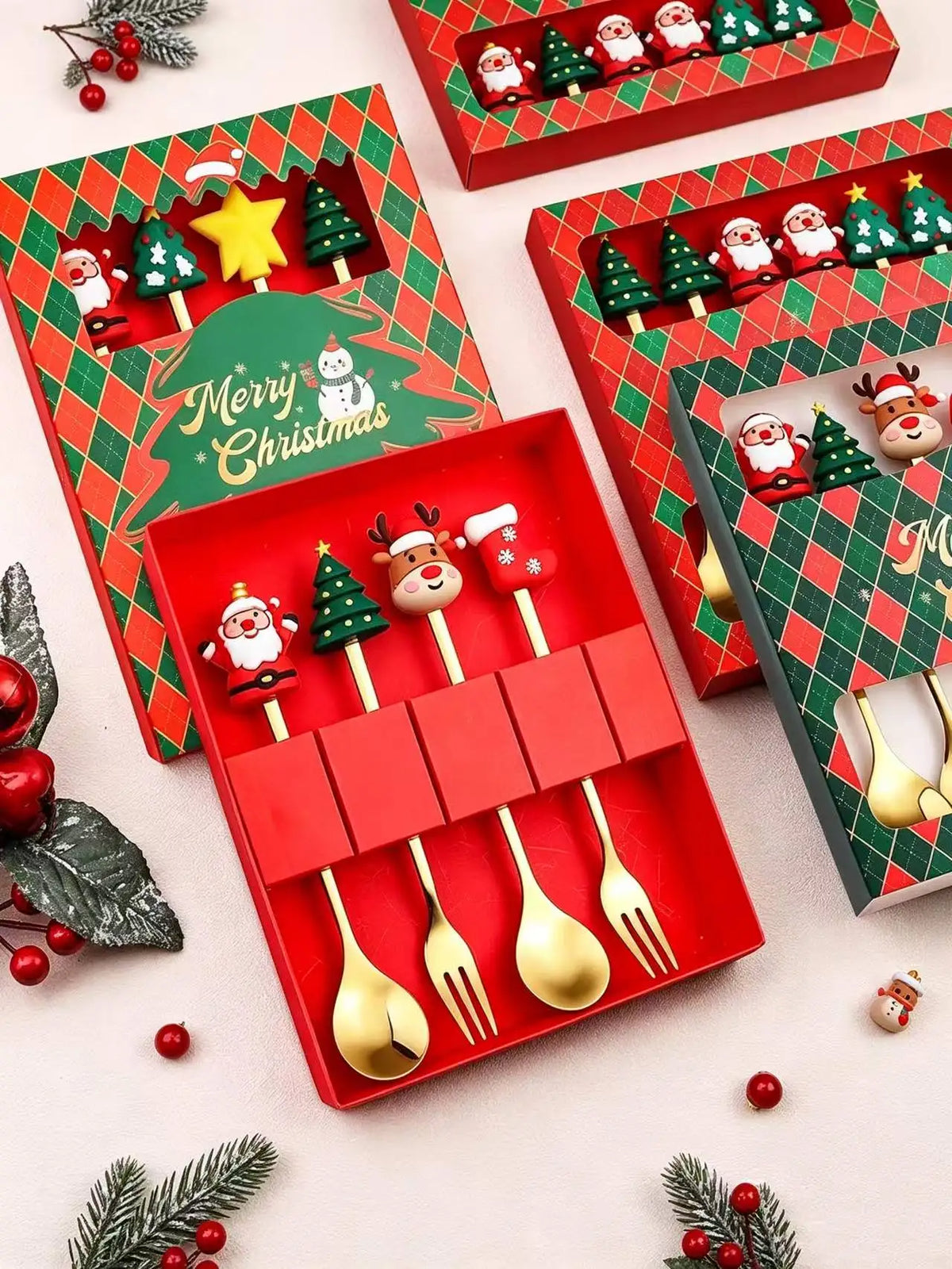 Christmas Stainless Steel Spoons and Forks — 4 Pieces